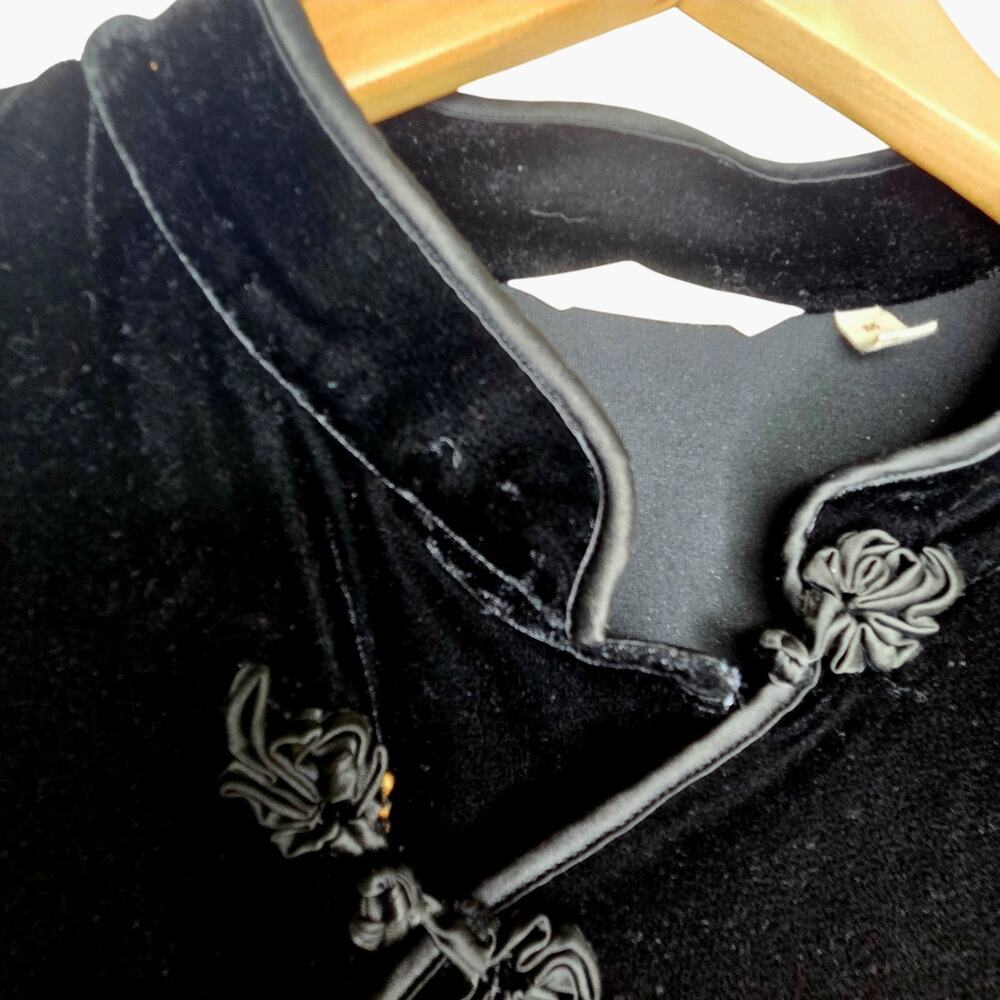 Soft Surroundings Tai Velvet Black Tunic SZ M Mandarin Collar Zen Minimalist Art - Picture 7 of 16